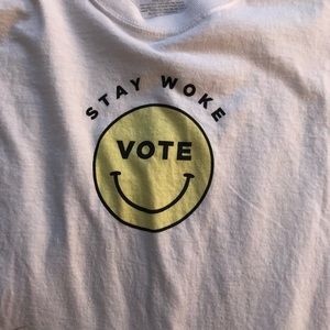 stay woke vote large crop top